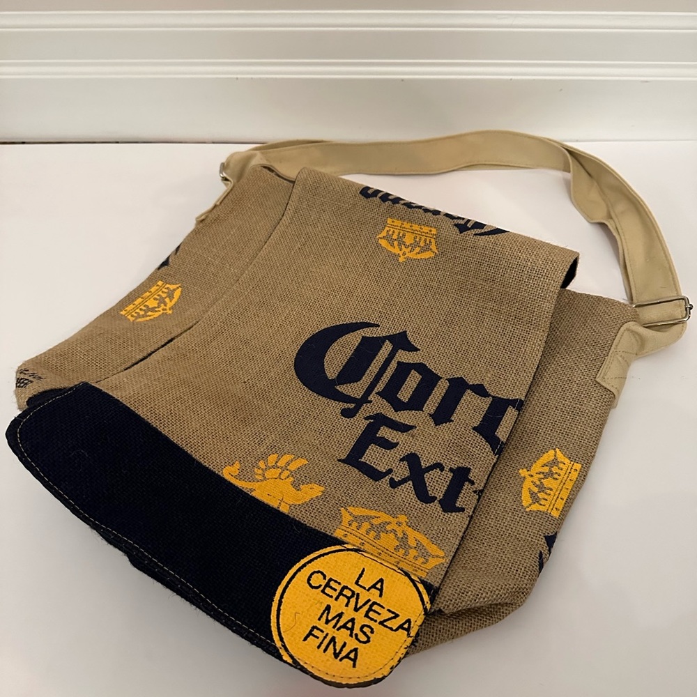 Corona Extra Beer Burlap Messenger Shorter Bag.